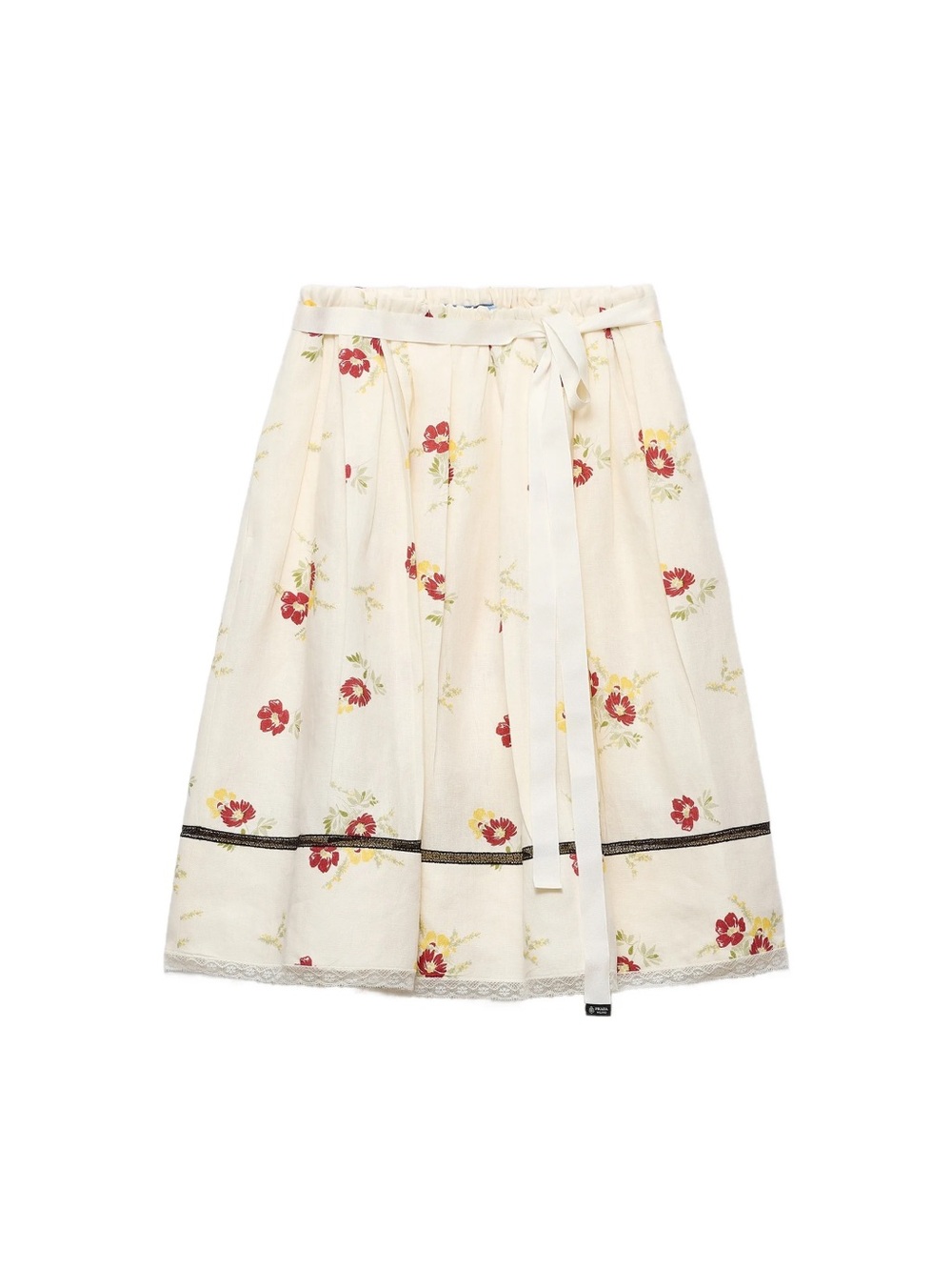 Prada Floral Print Linen Skirt It38